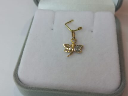 PINGENTE DE LIBÉLULA, PEQUENO, 1.3CM ALTURA CONTANDO DA ARGOLA, COM OURO BRANCO E AMARELO 18K